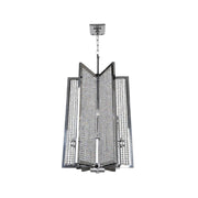 Kalco Rockefeller hanging light showing folded geometric panels of clear crystal strands