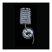 Second view of the Bedetti left-hand sconce showing its clear bead cylinder, S-shaped chrome arm and tapered lower tail
