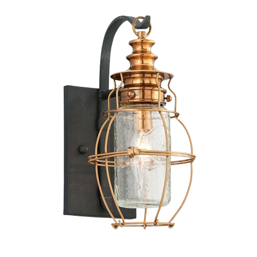 Troy Little Harbor Outdoor Wall Light, 13-Inch – Aged Brass Finish