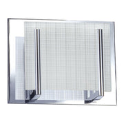 Aurora square wall light showing the linen-like panel texture and chrome rails