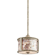 Kichler Hayman Bay 43260DAW mini pendant in Distressed Antique White with penshell mosaic glass