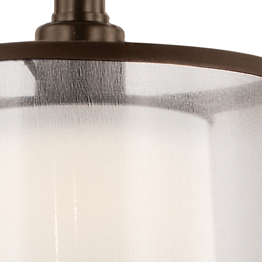 Kichler Lacey 42384MIZ fabric shade and clear satin-etched glass diffuser detail