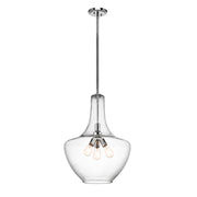 Kichler Everly chrome pendant with a clear bottle-shaped enclosure and three exposed lights