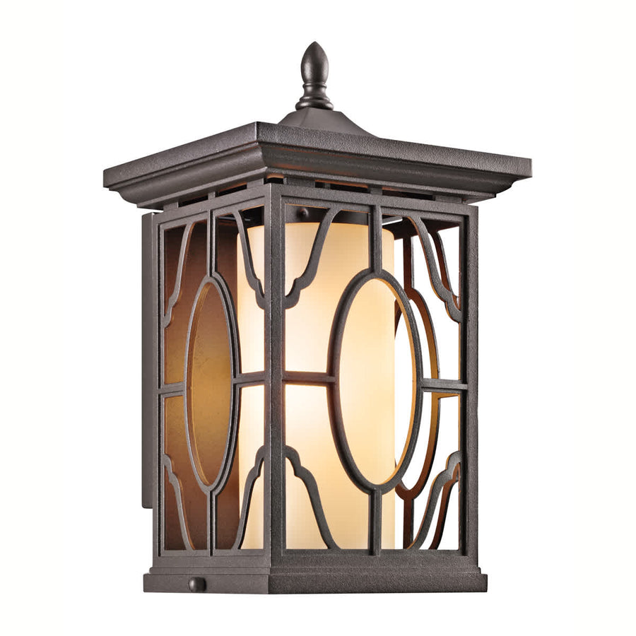 Kichler Mackenzie outdoor wall lantern in Architectural Bronze with Light Umber-Etched glass