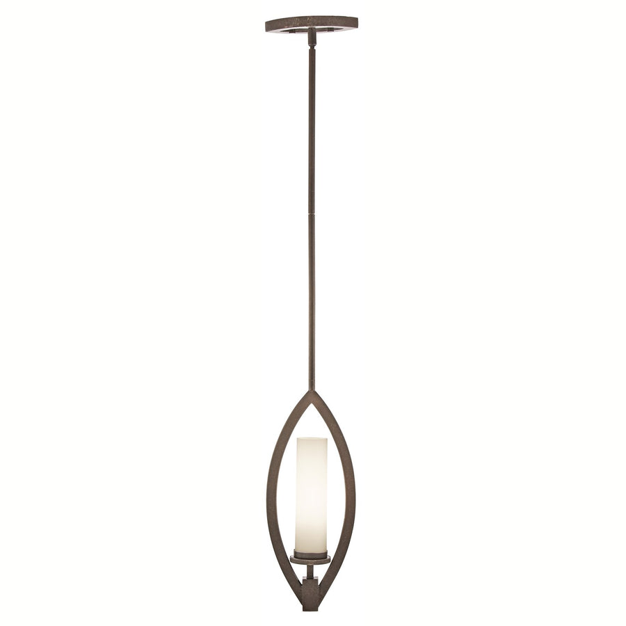 Full pendant configuration of the Kichler Neptune Place with a bronze oval frame and upright pale shade