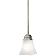 Kichler Polygon 3369AP Antique Pewter one-light mini pendant with white linen textured seedy glass