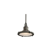 Kichler Sayre Olde Bronze mini-pendant head with a shallow clipped shade and concentric lower lens