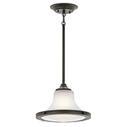 Kichler Searcy Street pendant with flared white glass and an Olde Bronze rim