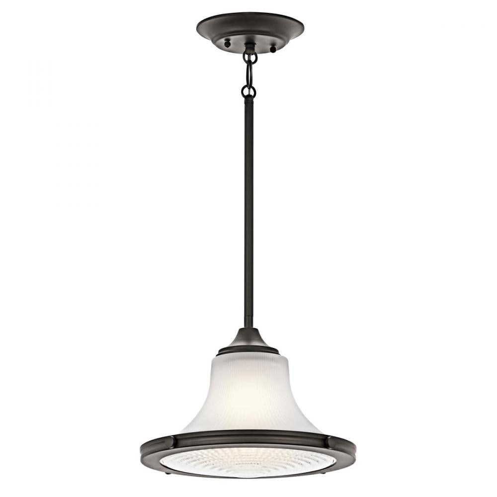 Kichler Searcy Street pendant with flared white glass and an Olde Bronze rim