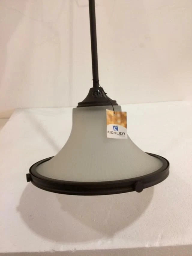Close view of the Kichler Searcy Street flared glass shade and rim