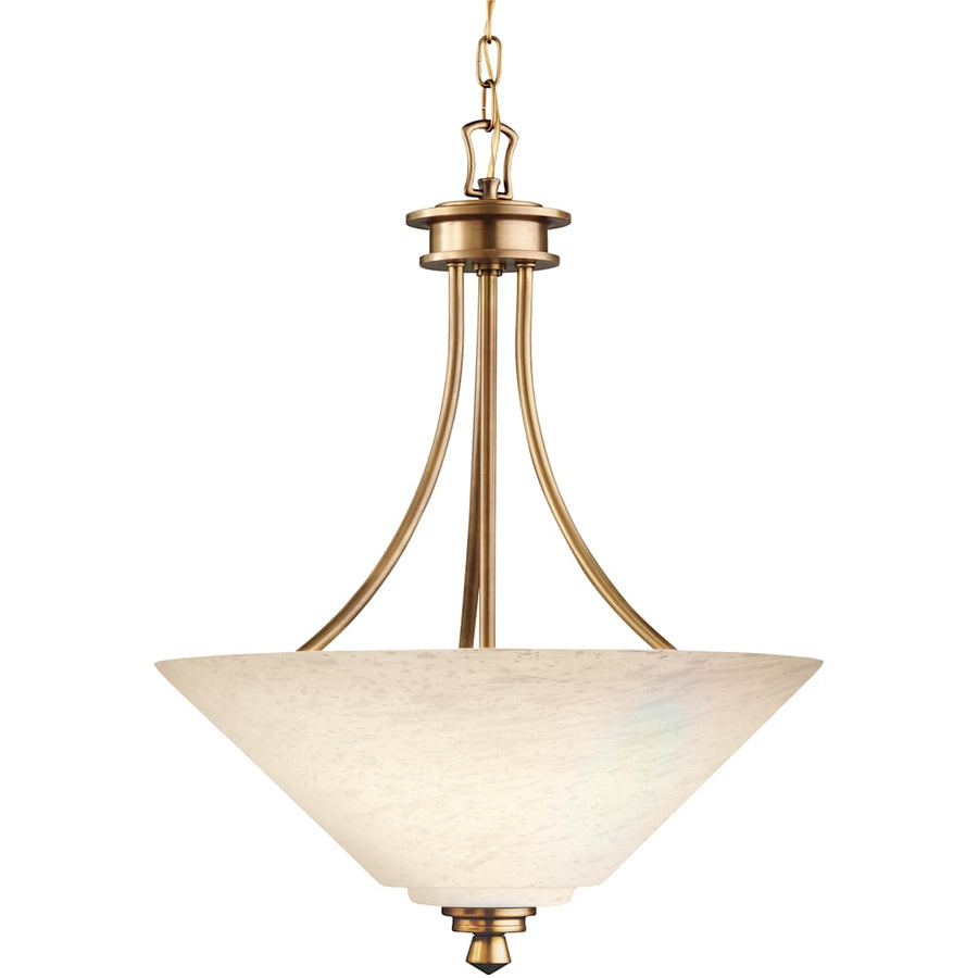 Kichler Wharton Natural Brass pendant with Pine Bark glass bowl