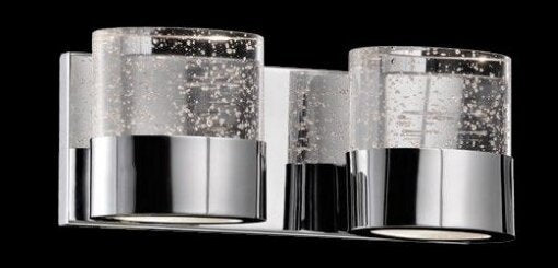 Kuzco Lighting 740402 two-light chrome vanity light with clear bubbled crystal elements