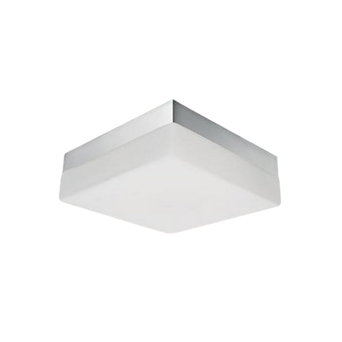 Square flush-mount ceiling light with a white diffuser and chrome upper band.
