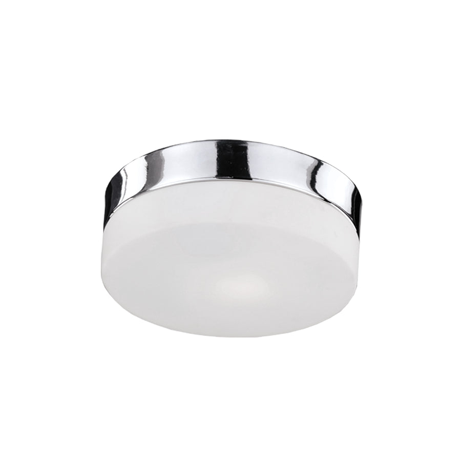 Kuzco Lomita round chrome flush mount with white opal-glass diffuser