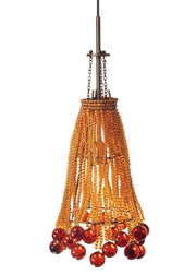LBL Lighting Marmo pendant with tapered amber bead strands and round glass drops