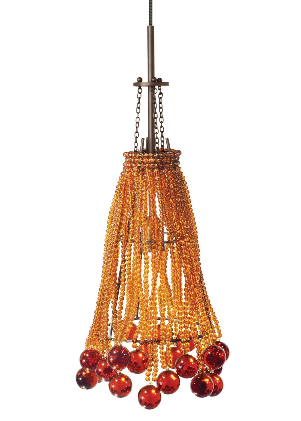 LBL Lighting Marmo pendant with tapered amber bead strands and round glass drops