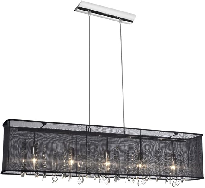 Dainolite black mesh linear pendant with clear faceted accents, two suspension cables and a rectangular canopy