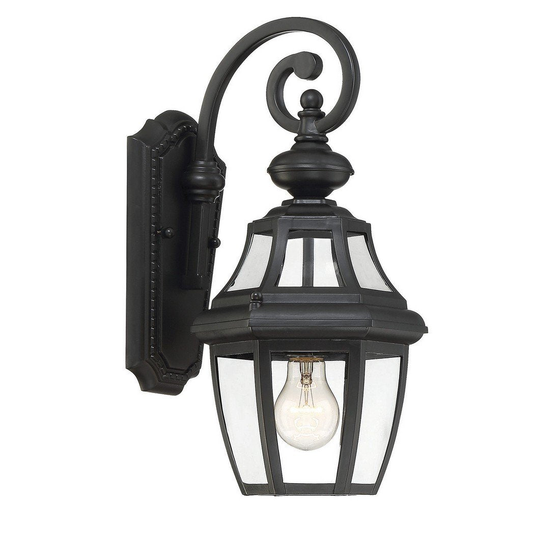 Opposite side of the Endorado Black lantern showing its clear curved panes and single bulb