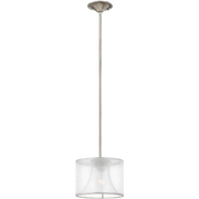 Fredrick Ramond Mime FR45607BNI pendant with a sheer white cylindrical shade and slender nickel stem