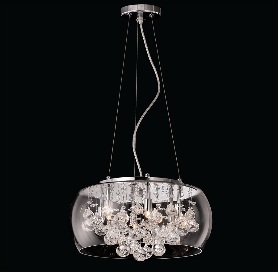 Matteo Glass-Encased Bubble Droplet six-light pendant in Chrome with clear glass accents