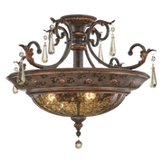 Metropolitan Sanguesa semi-flush ceiling light with a patterned bowl, scrollwork and clear hanging drops