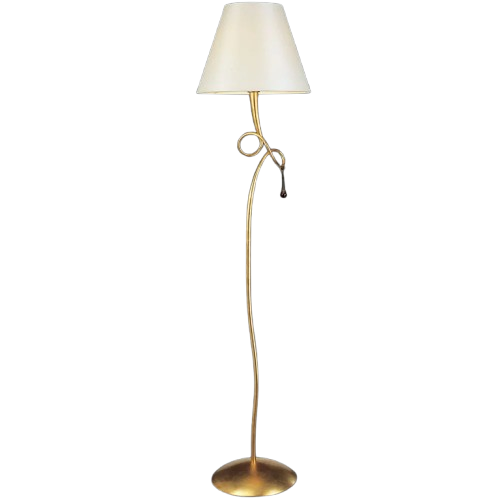 Mantra Paola gold floor lamp with cascading teardrop crystals along a slender curved stem