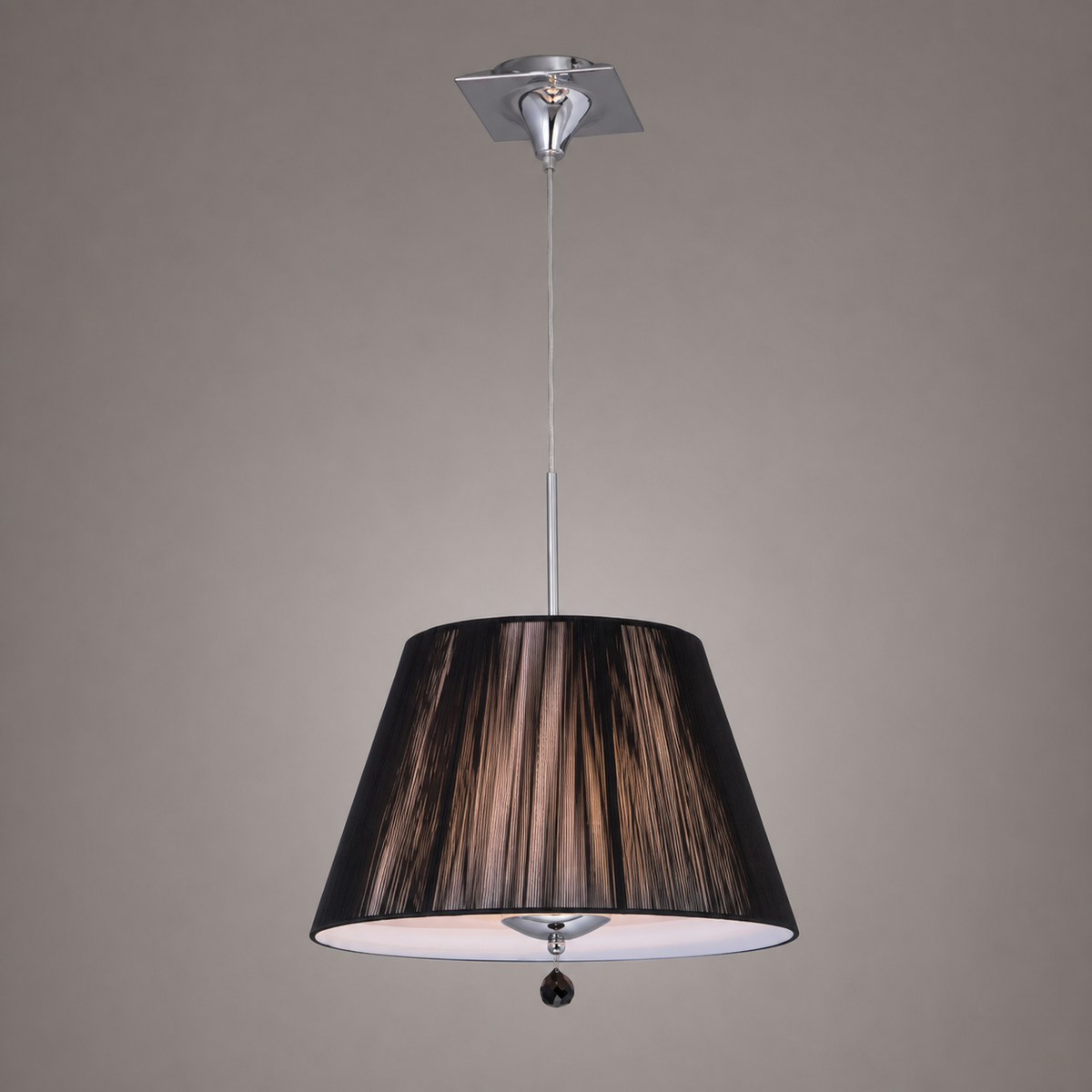 Mantra Viena pendant with a textured black shade, polished chrome suspension and faceted drop
