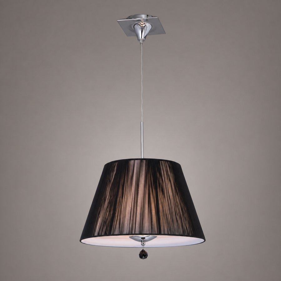 Mantra Viena pendant with a textured black shade, polished chrome suspension and faceted drop