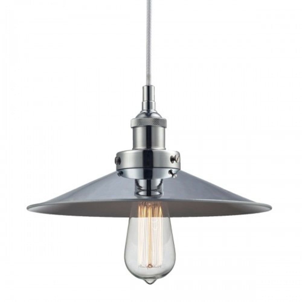 Matteo Bulstrode's Workshop C46112CH chrome pendant with shallow shade and exposed bulb