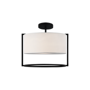 Front view of Nagashi ceiling light showing its short stem, white drum shade and open lower ring.