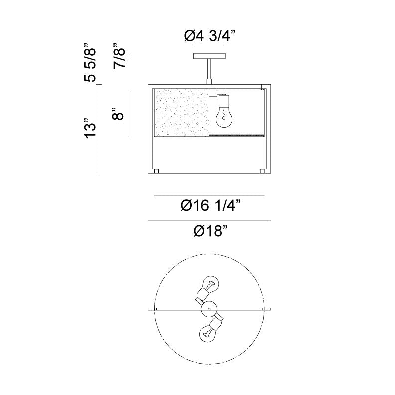 Nagashi ceiling-light dimension drawing with side and plan views.