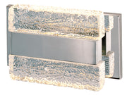 Maxim Ice wall light with textured clear upper and lower blocks around a reflective chrome centre.
