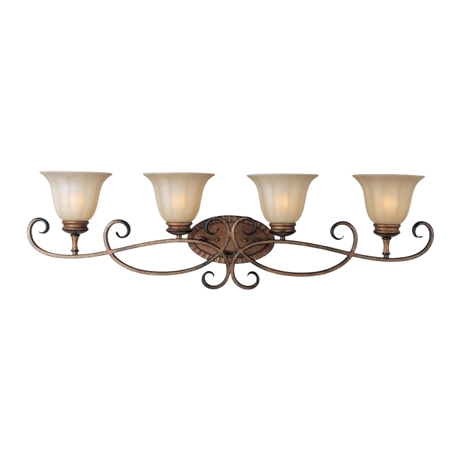 Maxim Fremont vanity light showing its crossed scroll arms and textured oval backplate