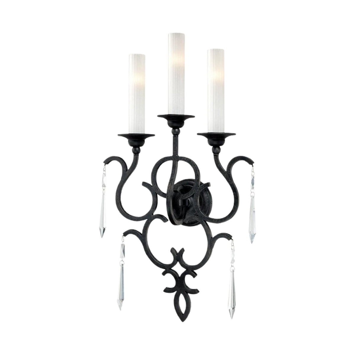 Minka Metropolitan 3 Light Wall Sconce In Castillina Aged Iron Finish With White Iris Glass — N1703-254