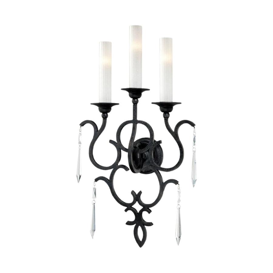 Minka Metropolitan 3 Light Wall Sconce In Castillina Aged Iron Finish With White Iris Glass — N1703-254