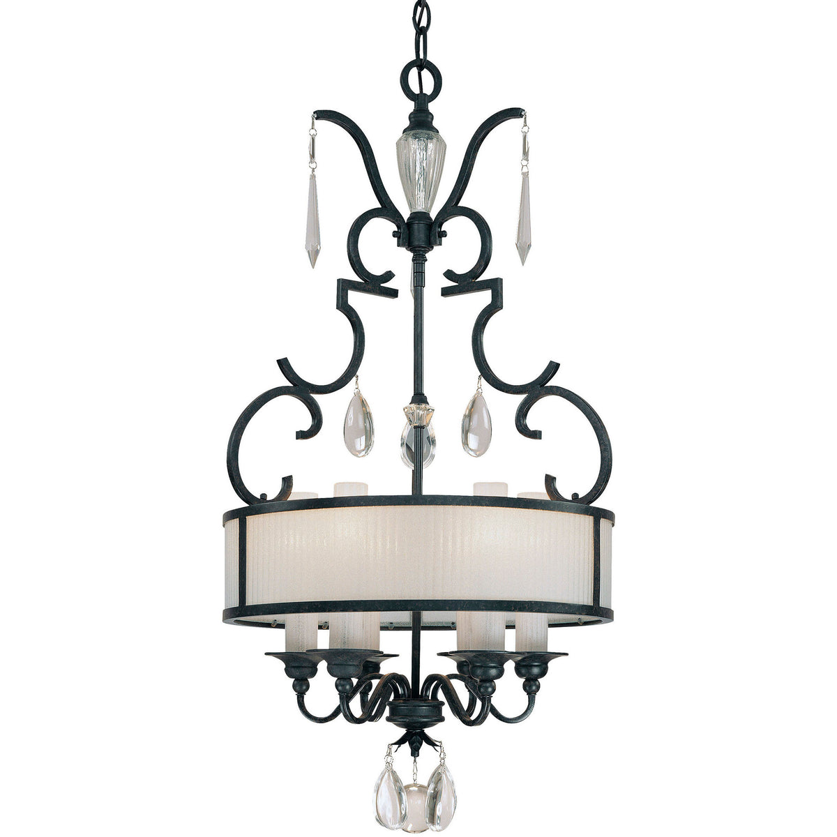 Metropolitan Castellina drum fixture showing curved lower arms and grouped crystal drops