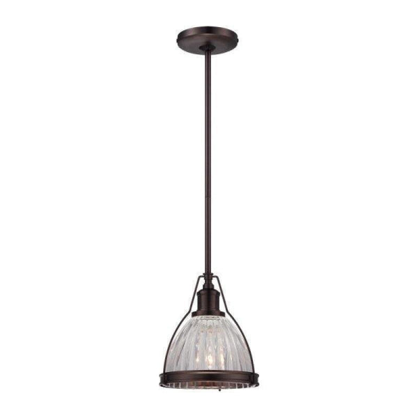 Minka-Lavery bronze mini pendant with a clear ribbed dome shade