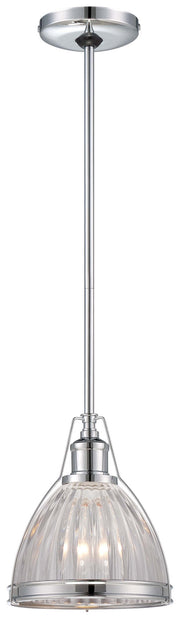 Minka-Lavery 2242-77 chrome mini pendant with a clear ribbed bell-shaped glass shade