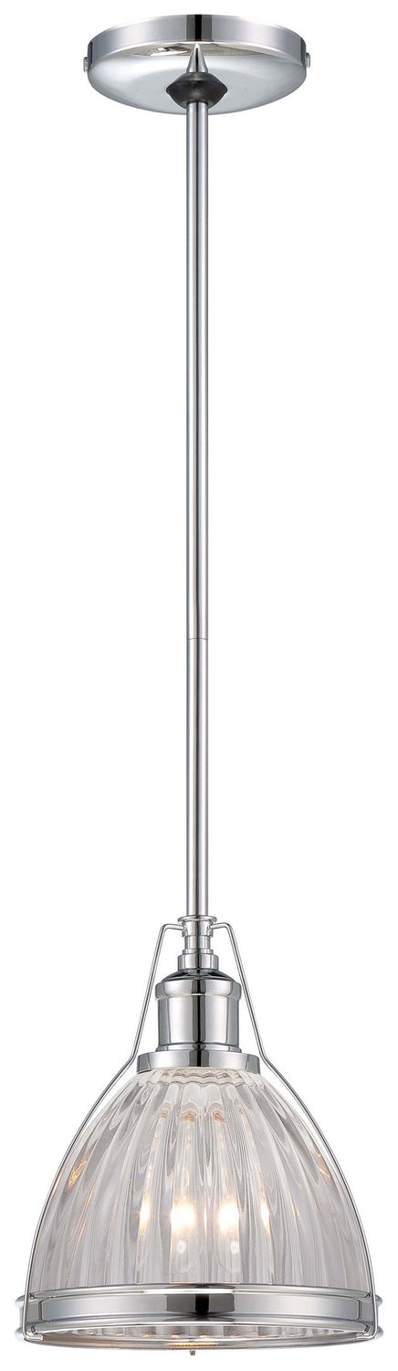 Minka-Lavery 2242-77 chrome mini pendant with a clear ribbed bell-shaped glass shade