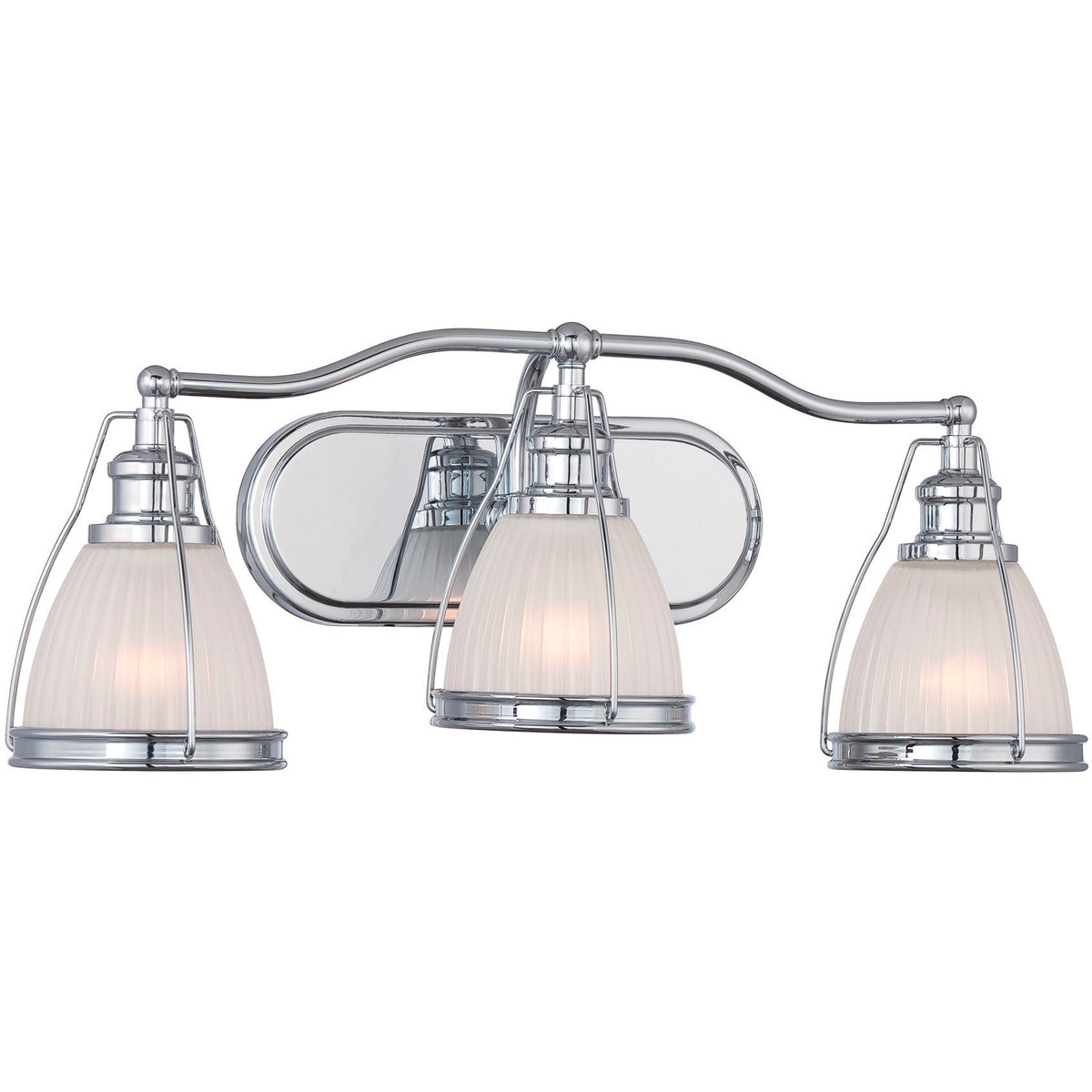 Minka-Lavery vanity showing three downward shades and an oval backplate