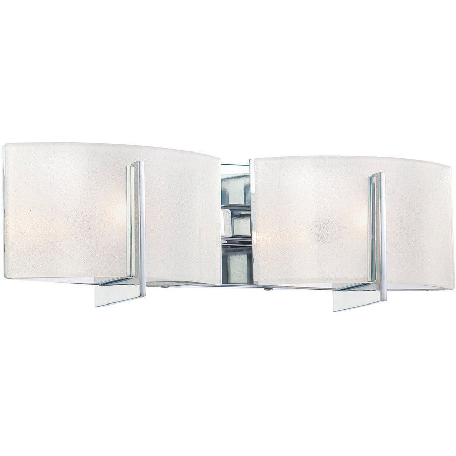 Closer view of Minka Lavery Clarte 6392-77 showing bowed white shade faces and squared chrome framing