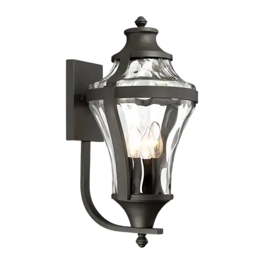 Libre wall lantern with a simple curved support and dark frame