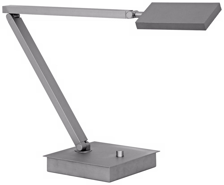 Recto silver-grey task lamp with articulated flat arms, rectangular head and square base.