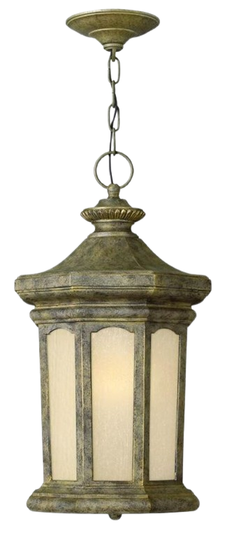 Hinkley Rowe Park One Light Pearl Bronze Amber Linen Glass Hanging Lantern