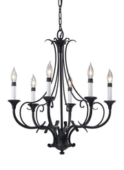 Murray Feiss Peyton F2533/6BK Black six-light chandelier with white candle sleeves