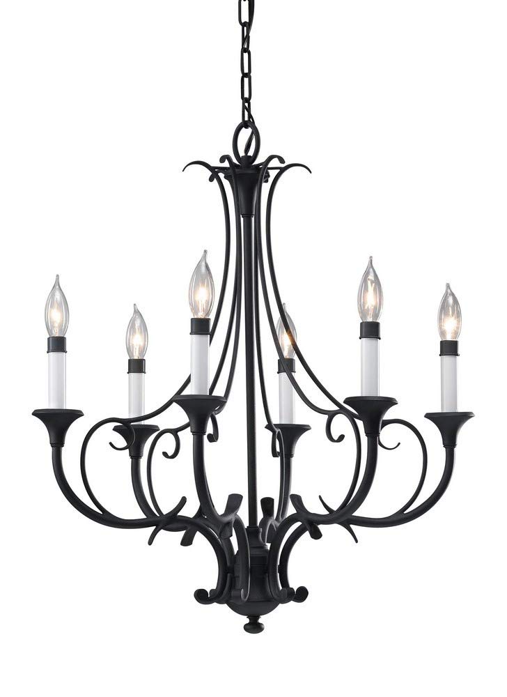 Murray Feiss Peyton F2533/6BK Black six-light chandelier with white candle sleeves
