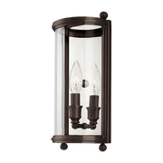 Hudson Valley Mansfield 1301-DB bronze wall sconce with clear curved glass and decorative ball finials.