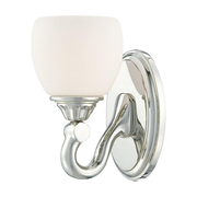 Metropolitan N2821-613 wall sconce with a pale cup shade, polished nickel curved arm and oval backplate