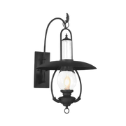 Troy La Grange Old Bronze wall lantern with an oil-lamp silhouette