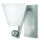 Hinkley Milan wall sconce with a white tapered shade and angular Brushed Nickel arm